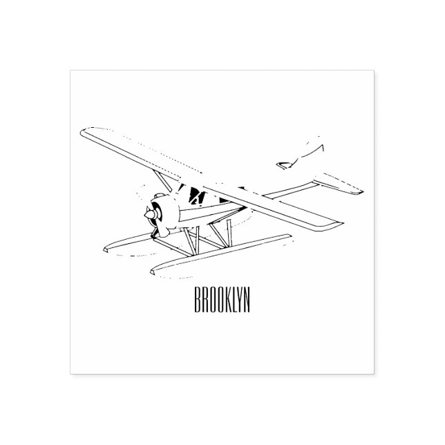 Seaplane cartoon illustration rubber stamp (Imprint)