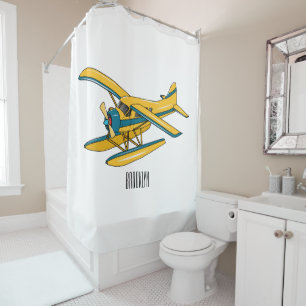 Seaplane cartoon illustration  shower curtain