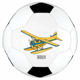 Seaplane cartoon illustration soccer ball
