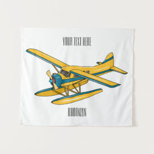 Seaplane cartoon illustration tapestry