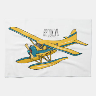 Seaplane cartoon illustration  tea towel