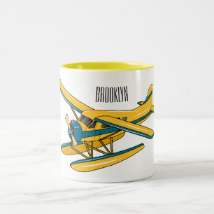 Seaplane cartoon illustration Two-Tone coffee mug