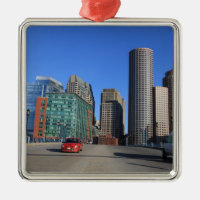 Seaport Blvd bridge and Boston skyline.Boston is