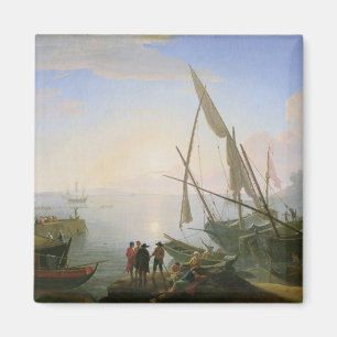 Seaport with sunset magnet