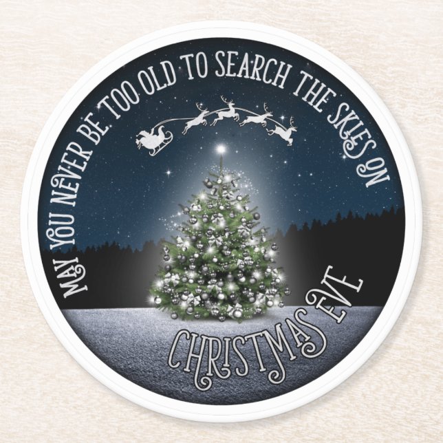 Search the Skies on Christmas Eve Round Paper Coaster (Front)