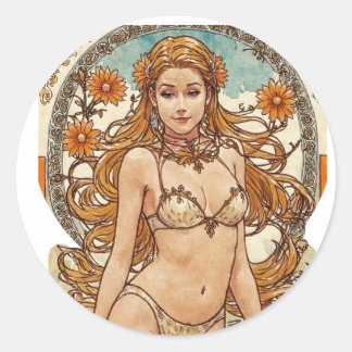 Searching Blonde V1 Mucha Style Art Classic Round Sticker