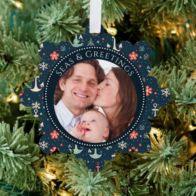 Seas and Greetings Anchor Family Photo  Tree Decoration Card (Insitu (Tree))
