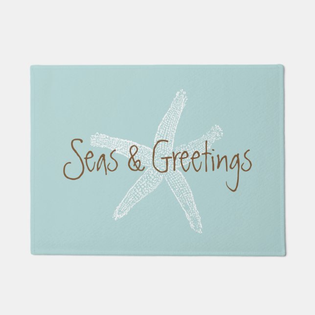 Seas and Greetings Beach Blue Starfish Doormat (Front)