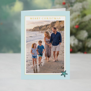 Seas and Greetings Beach Photo Frame Christmas Foil Holiday Card
