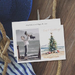 Seas and Greetings Christmas Tree on Beach<br><div class="desc">Seas and Greetings! This lovely watercolor of a decorated Christmas tree sits on the beach with ocean view background.  3 photo templates for you to add your photos,  plus text templates.</div>