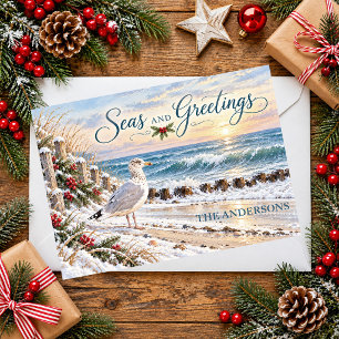 Seas and Greetings Coastal Christmas Card