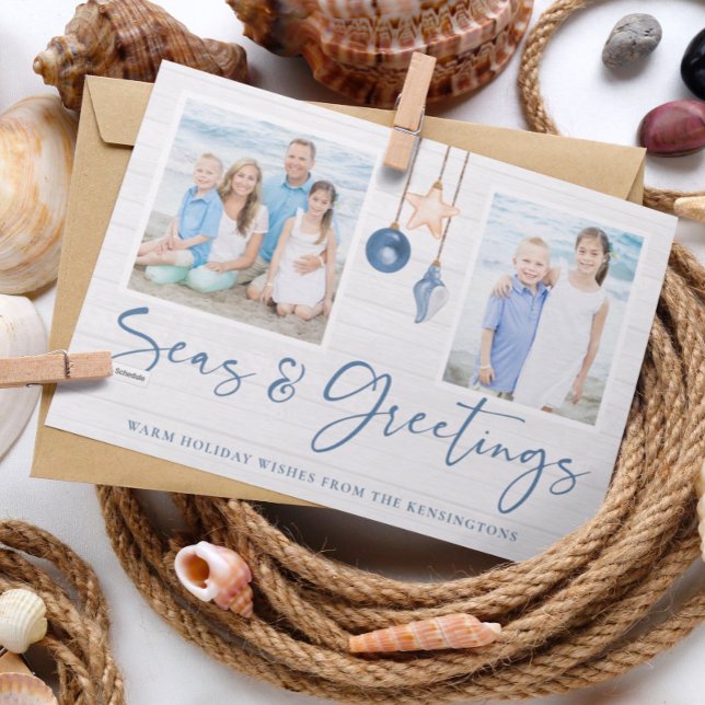 Seas and Greetings Coastal Wood Holiday Photo (Seas and Greetings Coastal Wood Holiday Photo Cards)