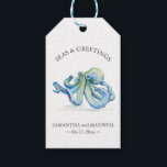 Seas and Greetings Favour Tags Watercolor Octopus<br><div class="desc">These Seas and Greetings beach wedding favour tags feature a watercolor octopus in shades of blue. Use the template fields to add your custom thank you information in minimal text. A coastal choice for destination and nautical theme winter weddings. Unique watercolor art and design by Victoria Grigaliunas of Do Tell...</div>