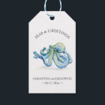 Seas and Greetings Favour Tags Watercolor Octopus<br><div class="desc">These Seas and Greetings beach wedding favour tags feature a watercolor octopus in shades of blue. Use the template fields to add your custom thank you information in minimal text. A coastal choice for destination and nautical theme winter weddings. Unique watercolor art and design by Victoria Grigaliunas of Do Tell...</div>