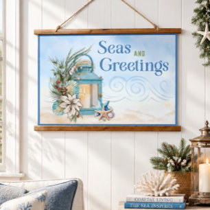 Seas and Greetings Holiday Lantern & Seashells Hanging Tapestry