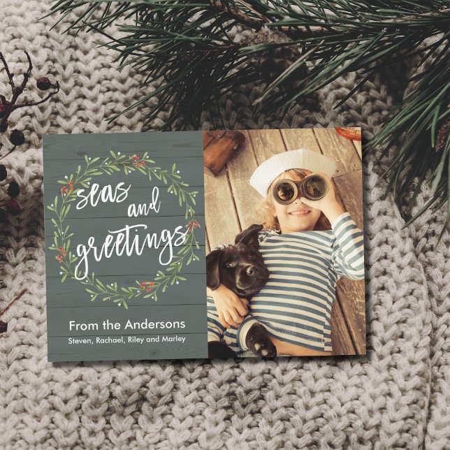 Seas and Greetings Nautical Christmas Photo Holiday Card (Available in both printed and instant download digital formats.)