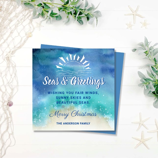 Seas and Greetings Nautical Ocean Beach Holiday Card (Creator Uploaded)