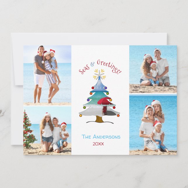 Seas and Greetings Photo Beach Christmas Holiday Card (Front)