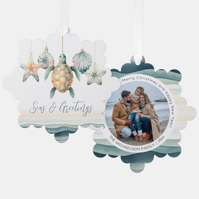 Seas and Greetings Photo Christmas Ornament  (Front/Back)