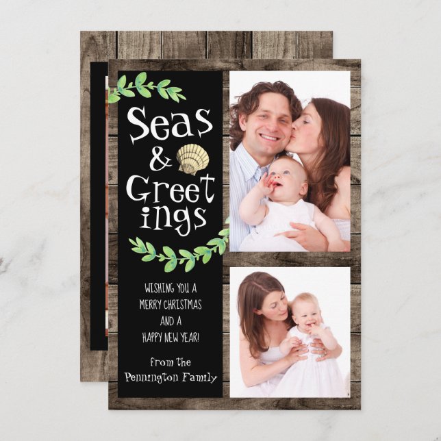Seas and Greetings Photo Collage Holiday Card (Front/Back)