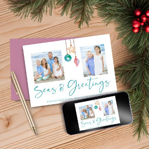 Seas and Greetings Pink Shell Holiday Photo Card