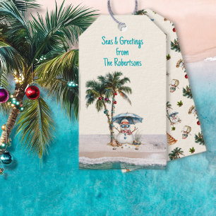 Seas and Greetings Sand Snowman Christmas Gift Tags