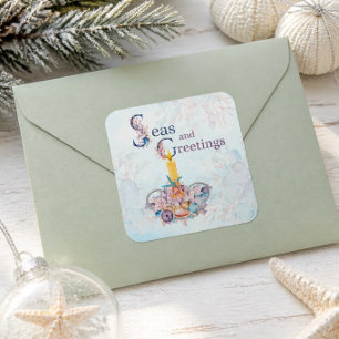 Seas and Greetings Seashells Square Sticker