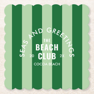 Seas And Greetings The Beach Club Green Stripe Paper Coaster