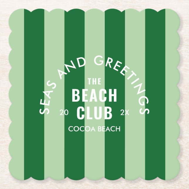Seas And Greetings The Beach Club Green Stripe Paper Coaster (Front)