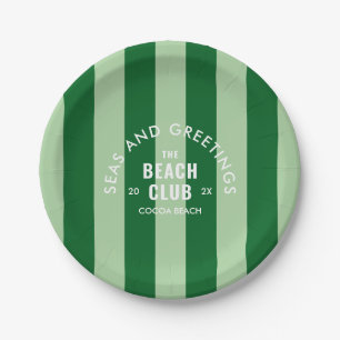 Seas And Greetings The Beach Club Green Stripe Paper Plate