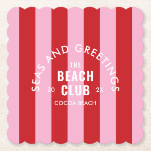 Seas And Greetings The Beach Club Pink Red Stripe Paper Coaster