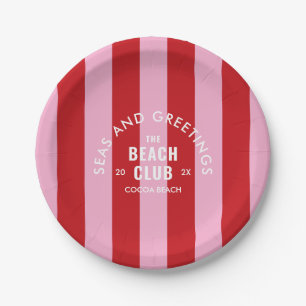 Seas And Greetings The Beach Club Pink Red Stripe Paper Plate