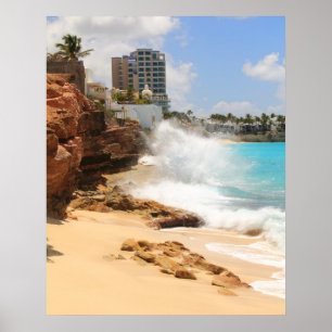 Seas break at Cupecoy Beach Cliffs, St. Maarten Poster