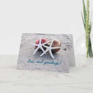 Seas & Greetings beach theme folded Christmas Card