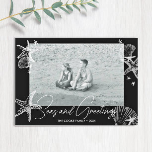 Seas & Greetings Black & White Photo Beach Holiday Card