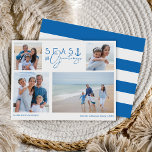 Seas & Greetings Blue Nautical Multiple Photo Holiday Card<br><div class="desc">Capture a cool nautical casual and coastal vibe this holiday sea-son with our coastal seaside-inspired holiday Christmas collection. Design features a four photo layout to display your beautiful family photos and vacation photos. "Seas and Greetings" is designed in a stylish costal blue typography design. The reverse side features a bold...</div>