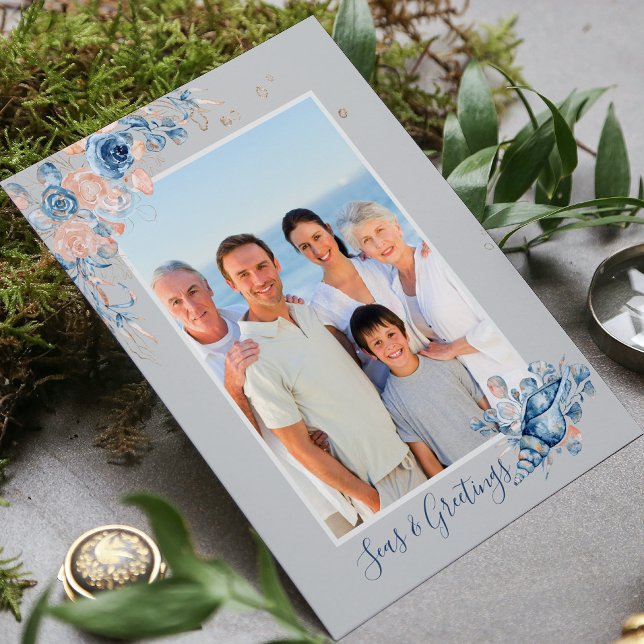 Seas & Greetings Christmas Nautical Chic Photo Postcard (Creator Uploaded)