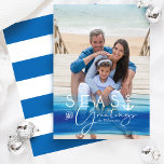 Seas & Greetings Coastal Blue Ocean Ombre Photo Holiday Card<br><div class="desc">Capture a cool nautical casual and coastal vibe this holiday sea-son with our coastal seaside-inspired holiday Christmas collection. Design features a full photo layout to display your beautiful family photo. "Seas and Greetings" is designed in a stylish typography design with a nautical ship anchor. The reverse side features a bold...</div>
