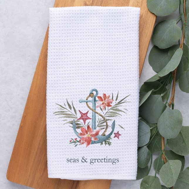 Seas & Greetings | Coastal Holiday Tea Towel (Creator Uploaded)