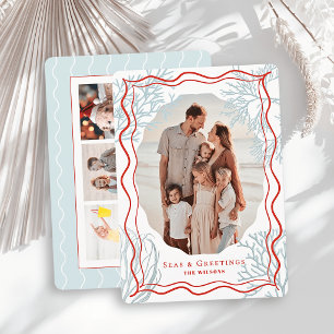 Seas & Greetings Coral 4 Photo Christmas Holiday Card