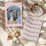 Seas & Greetings Dusty Pink Bow Arch Photo Holiday Card<br><div class="desc">Celebrate the season with our Seas & Greetings Dusty Pink Bow Arch Photo Christmas Card, a blend of Coastal, Chinoiserie, and Coquette charm. Featuring a soft dusty pink bow accent above an arched photo frame, this card captures a timeless holiday elegance. Personalise it with your name, the year, and a...</div>