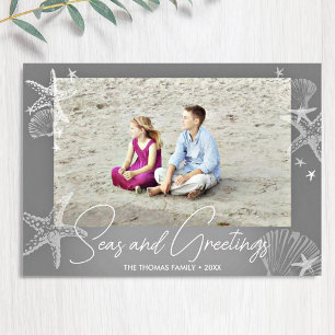 Seas & Greetings Grey Photo Beach Starfish Holiday Card