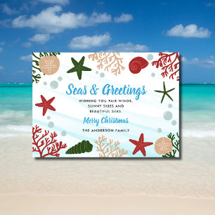 Seas & Greetings Nautical Ocean Beach Blue Holiday Card