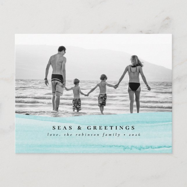 Seas & Greetings Ocean Family Photo Christmas Card (Front)