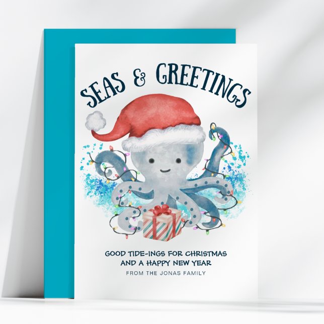 Seas & Greetings Octopus Santa Christmas Holiday Card (Creator Uploaded)