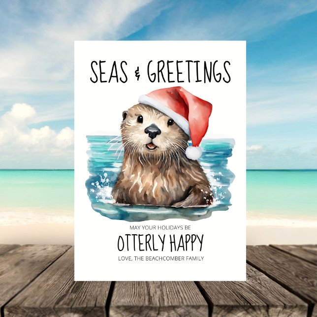 Seas & Greetings Otter Santa Coastal Christmas Holiday Card (Creator Uploaded)