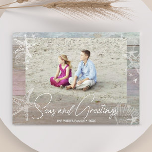 Seas & Greetings Photo Beach Starfish Seashells Holiday Card