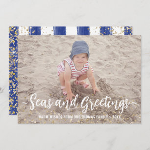 Seas & Greetings Photo Christmas Nautical Glitter Holiday Card