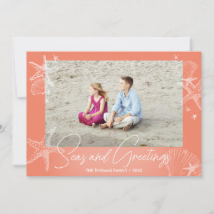 Seas & Greetings Salmon Coral Photo Beach Starfish Holiday Card