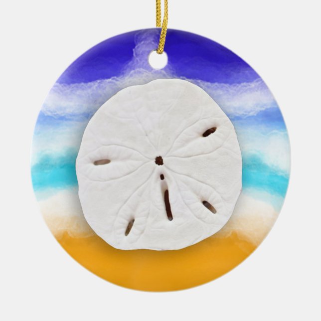 Seas & Greetings | Sand Dollars and Ocean Waves  Ceramic Tree Decoration (Front)